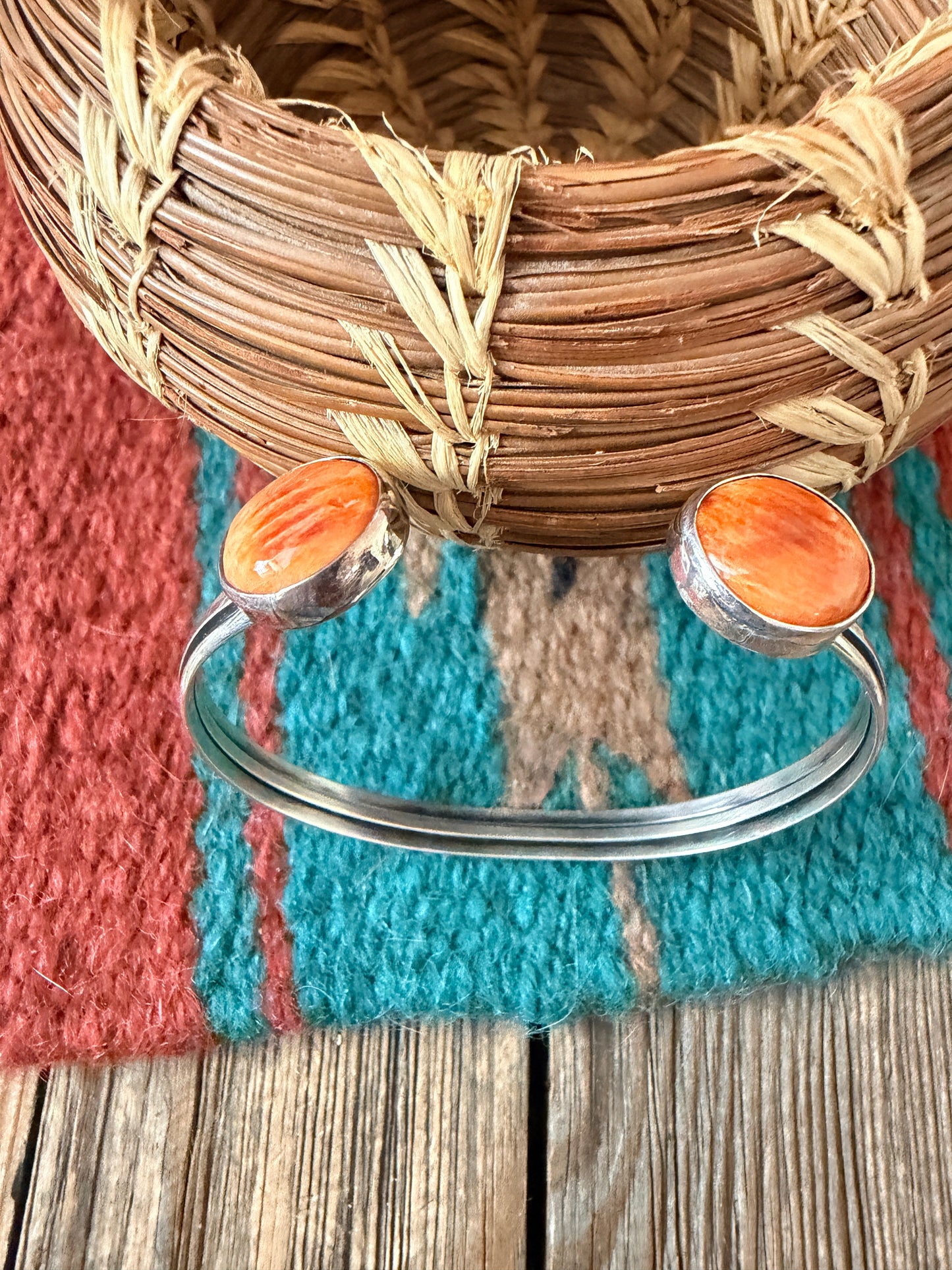Handcrafted Orange Spiny & Sterling Silver Floating Cuff Bracelet