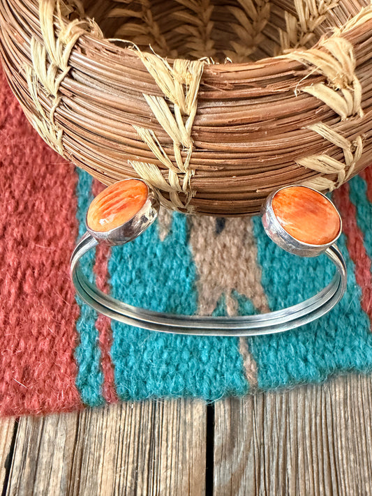 Handcrafted Orange Spiny & Sterling Silver Floating Cuff Bracelet