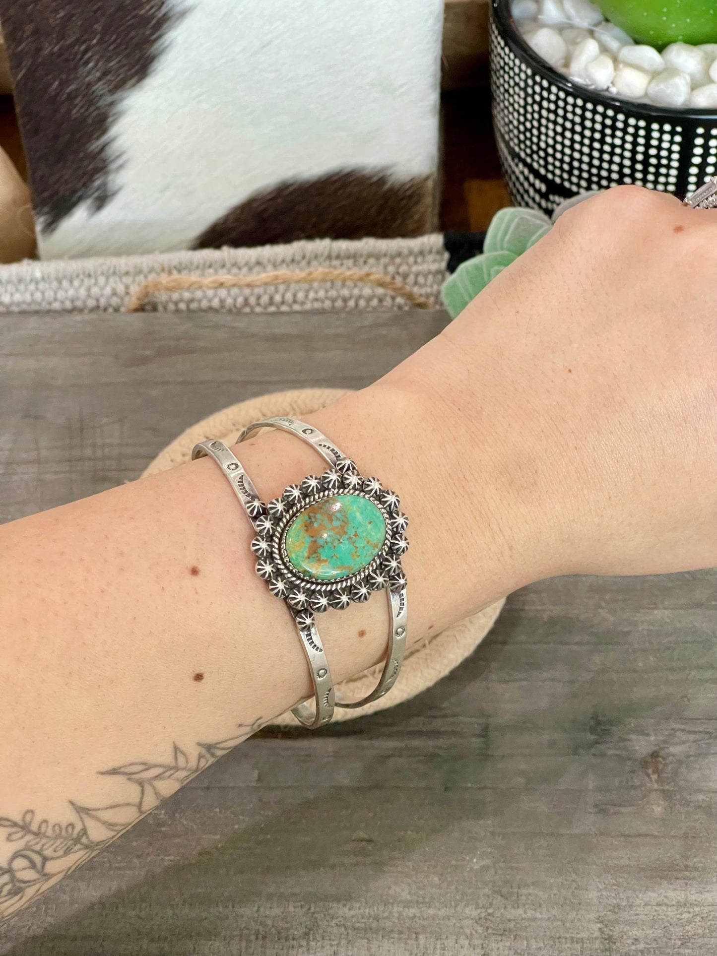 Handmade Sterling Silver & Royston Turquoise Cuff Bracelet