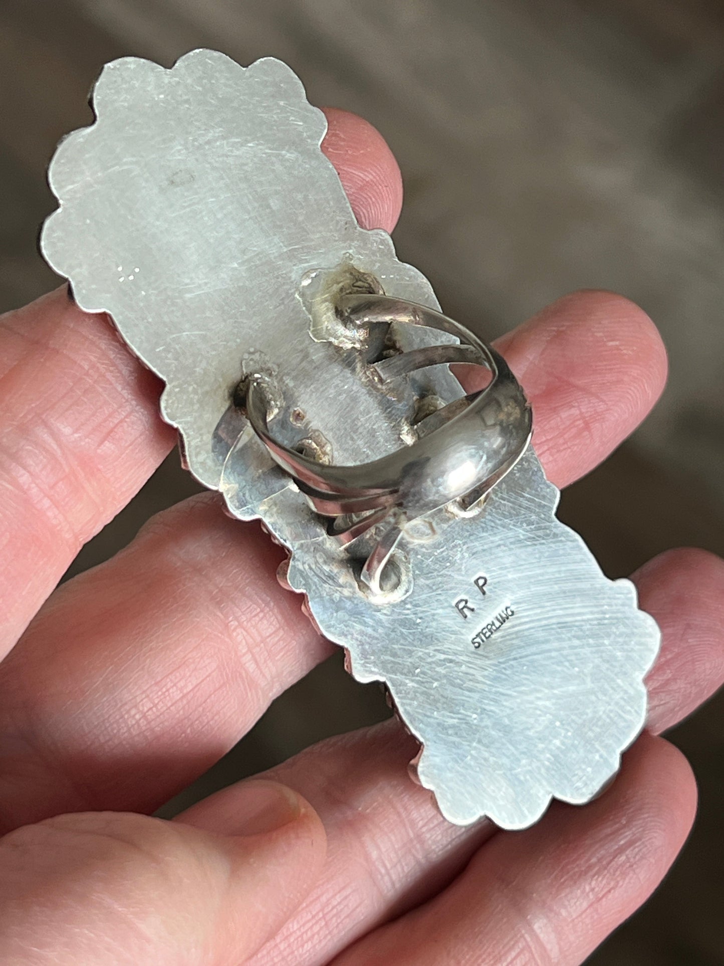 Apache Sterling Silver, Egyptian Turquoise and Indian Head Nickel Ring by Rosella Paxson: Size 8