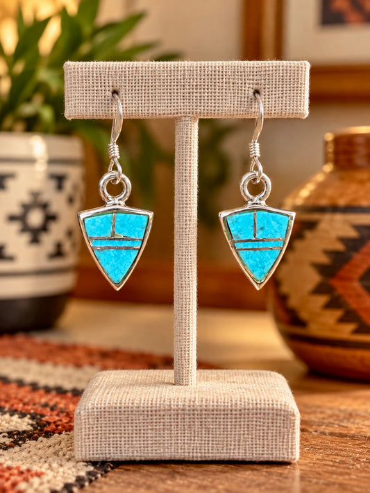 Handcrafted Turquoise #8 & Sterling Silver Dangle Earrings set