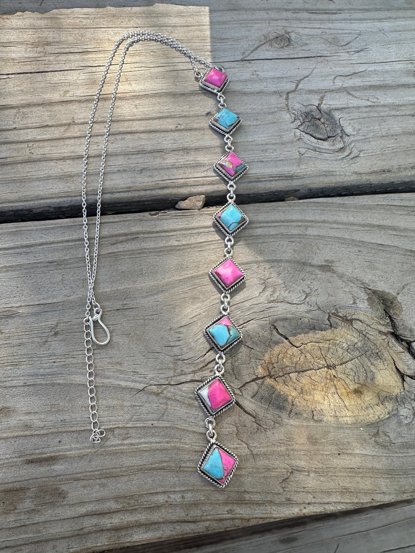 Handmade Cotton Candy Sterling Silver Drop Necklace