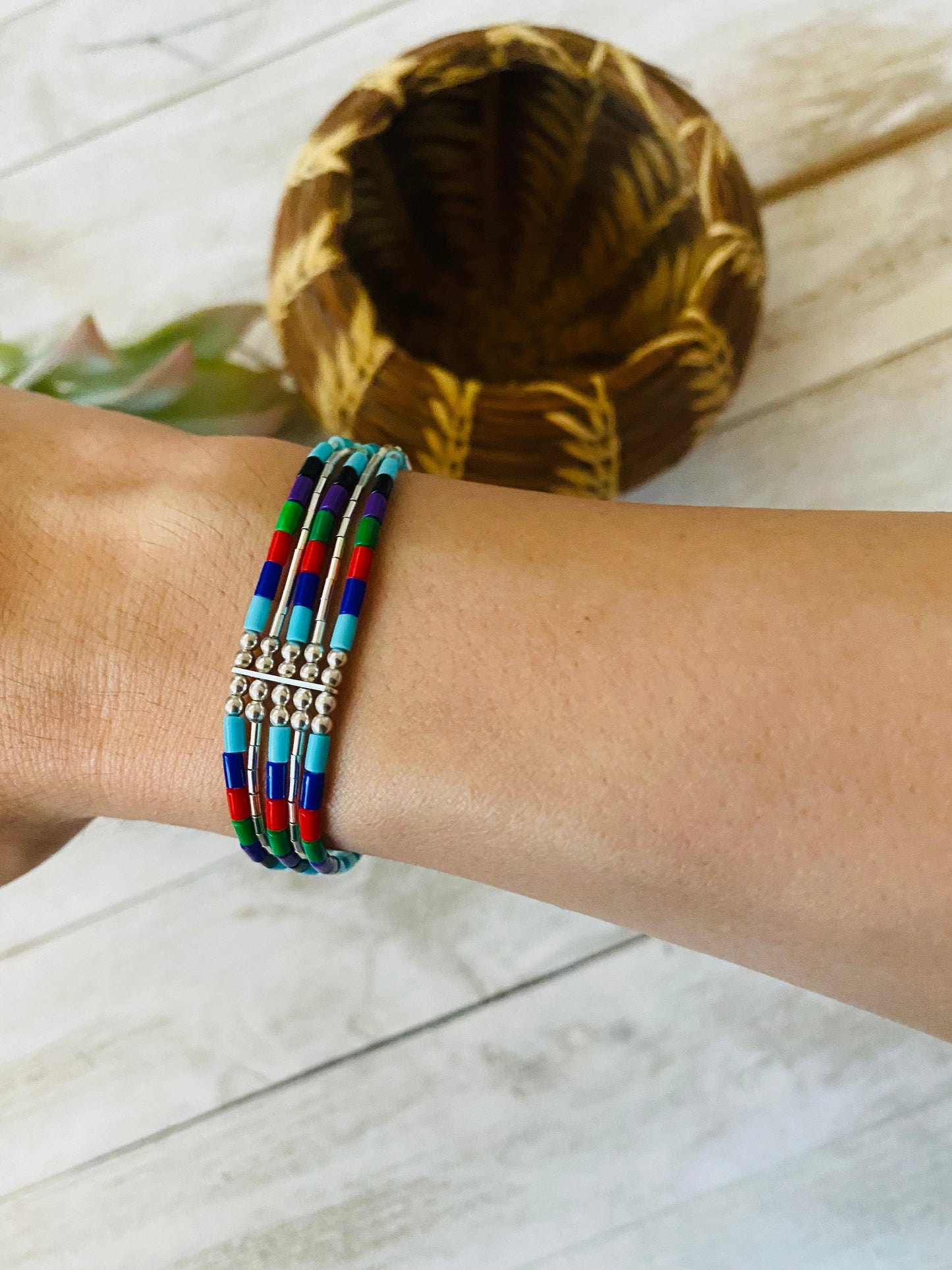 Handcrafted Multi Stone & Sterling Liquid Silver Beaded Bracelet