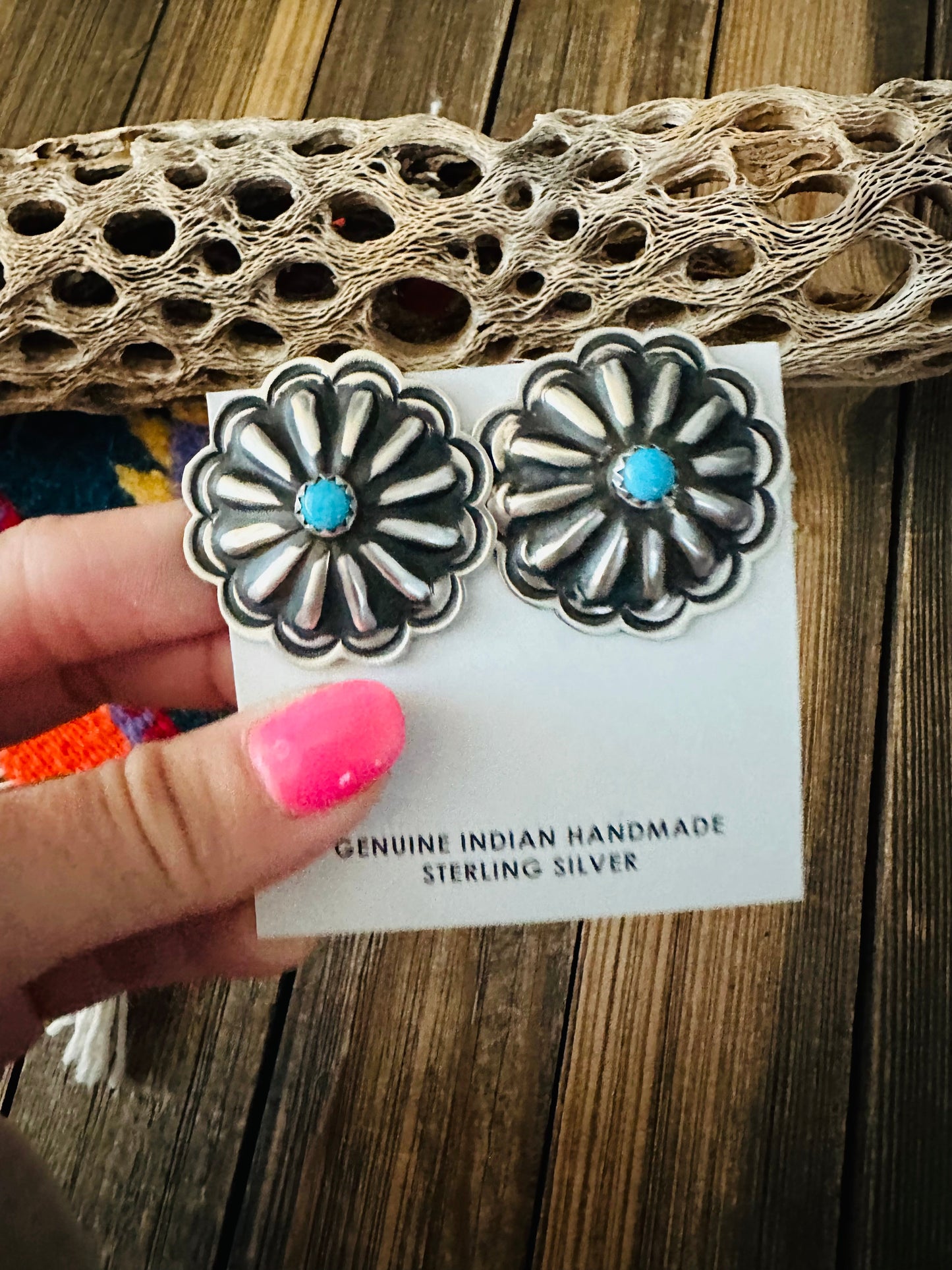 Navajo Sterling Silver & Turquoise Concho Stud Earrings
