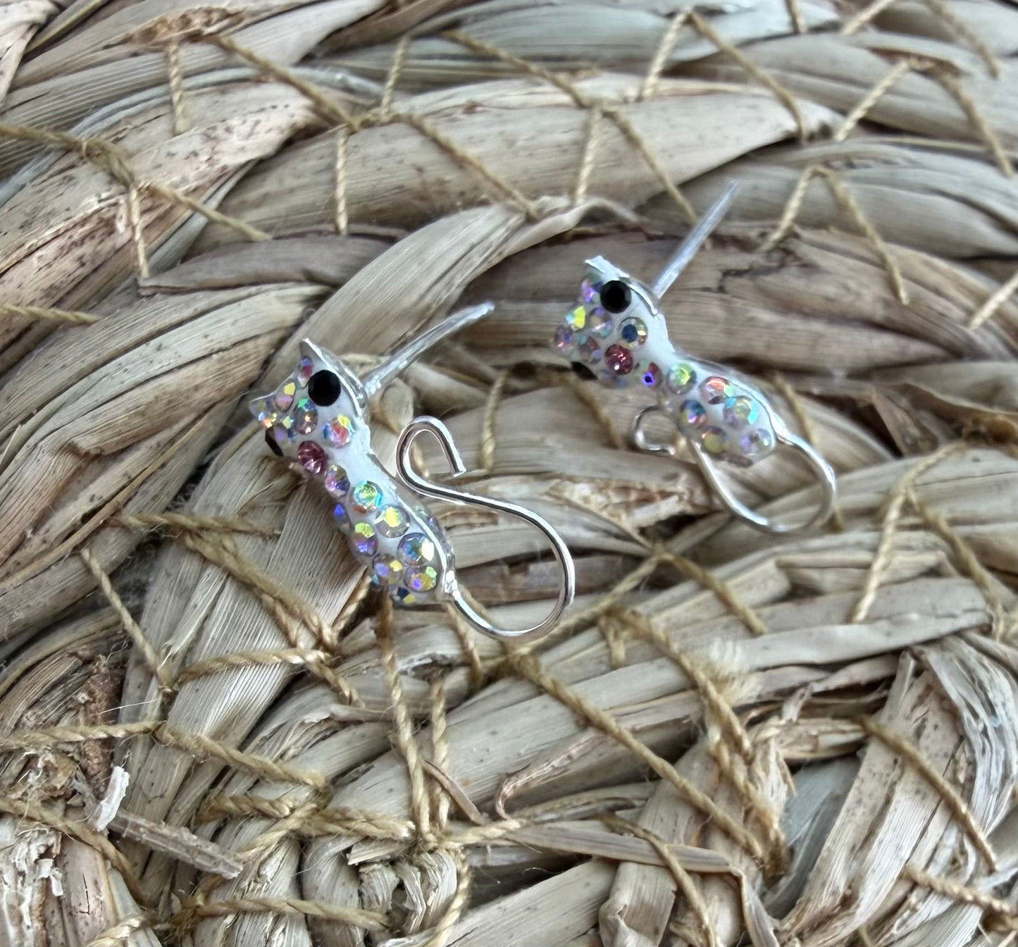 Cat CZ Sterling Silver Stud  Earrings