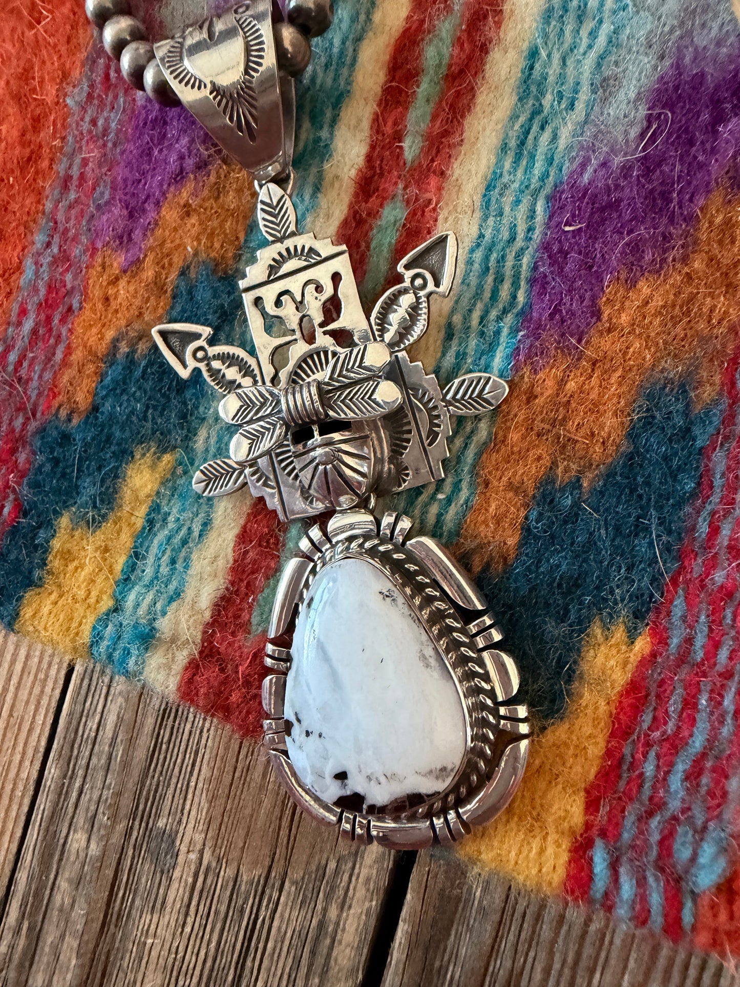 Handcrafted Sterling Silver and White Buffalo Kachina Pendant by Freddy Charley