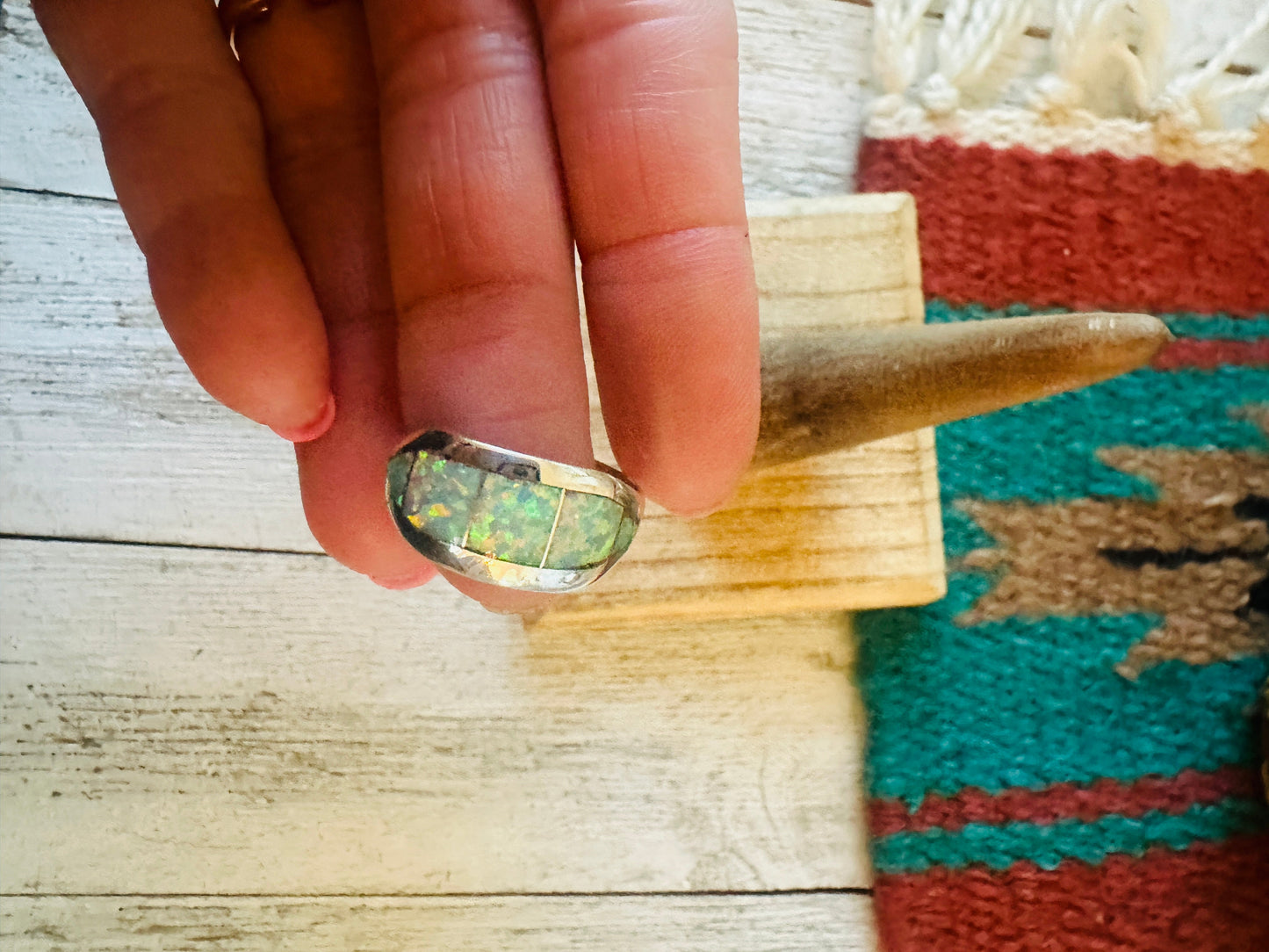 Handcrafted Sterling Silver & Opal Inlay Band Ring