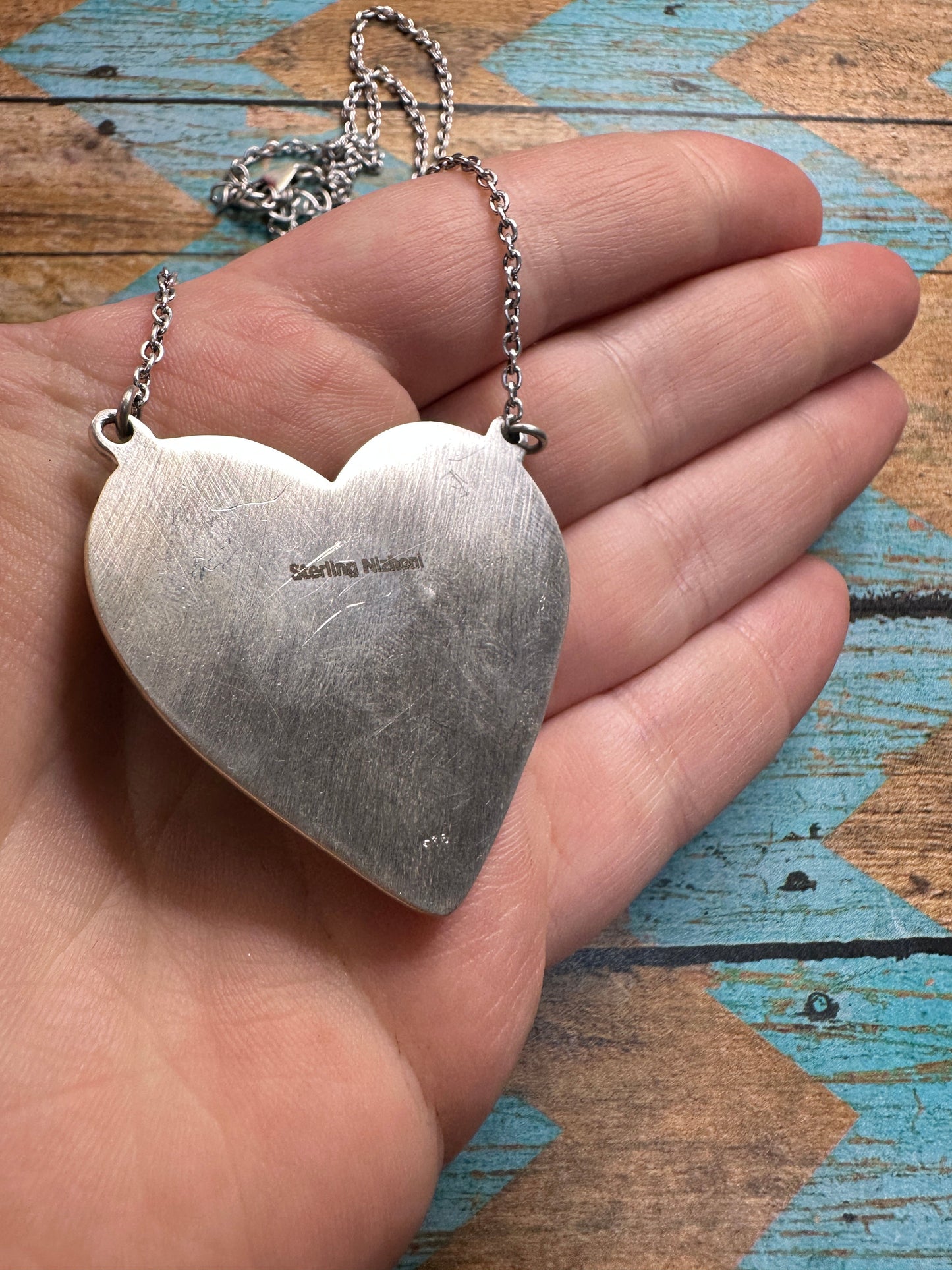 Handmade Palomino Turquoise & Sterling Silver Heart Necklace