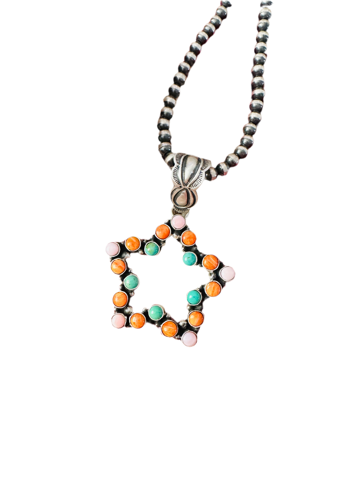 Handcrafted Multi Stone and Sterling Silver Star Pendant