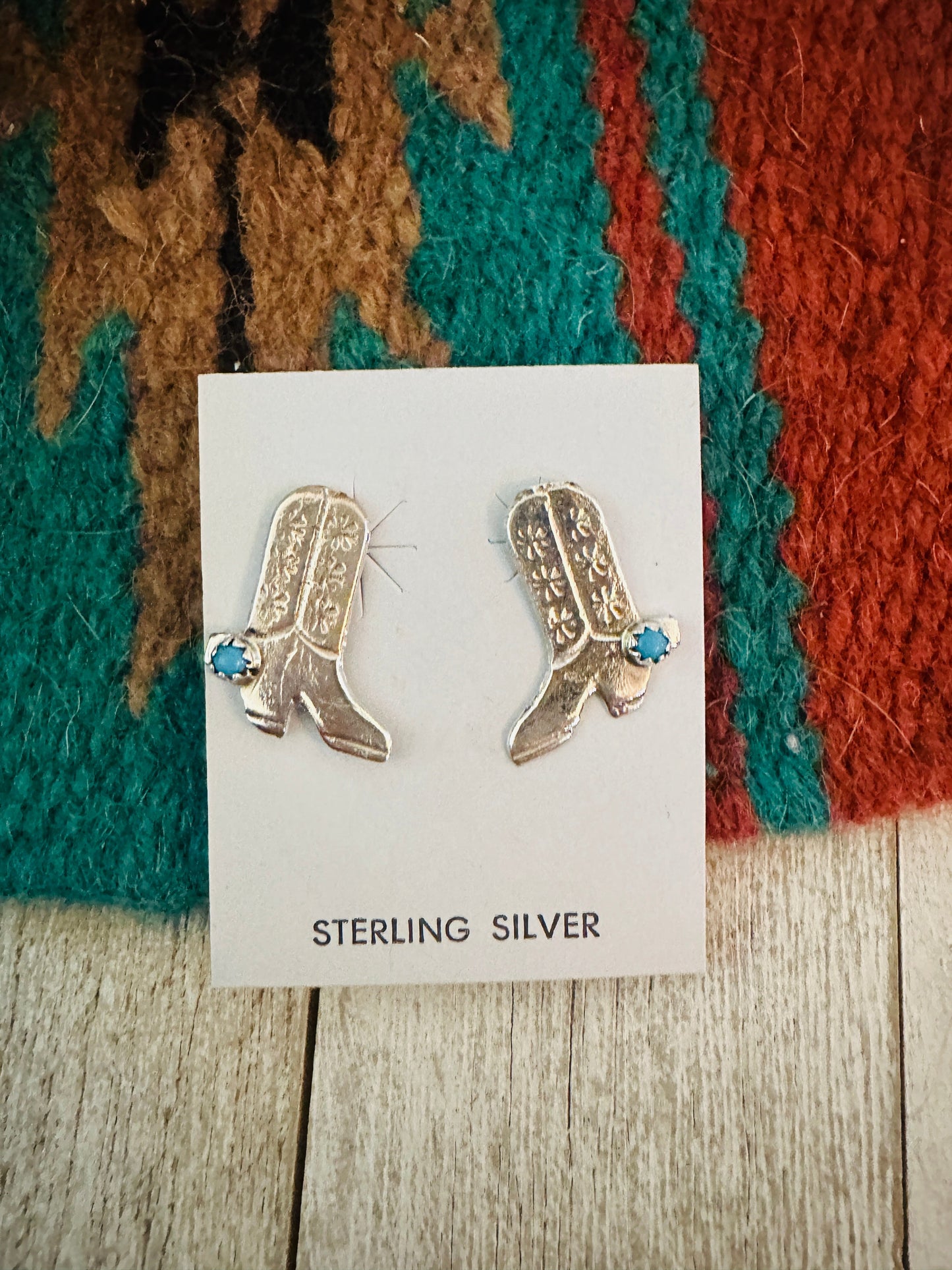 Navajo Turquoise & Sterling Silver Cowboy Boot Stud Earrings