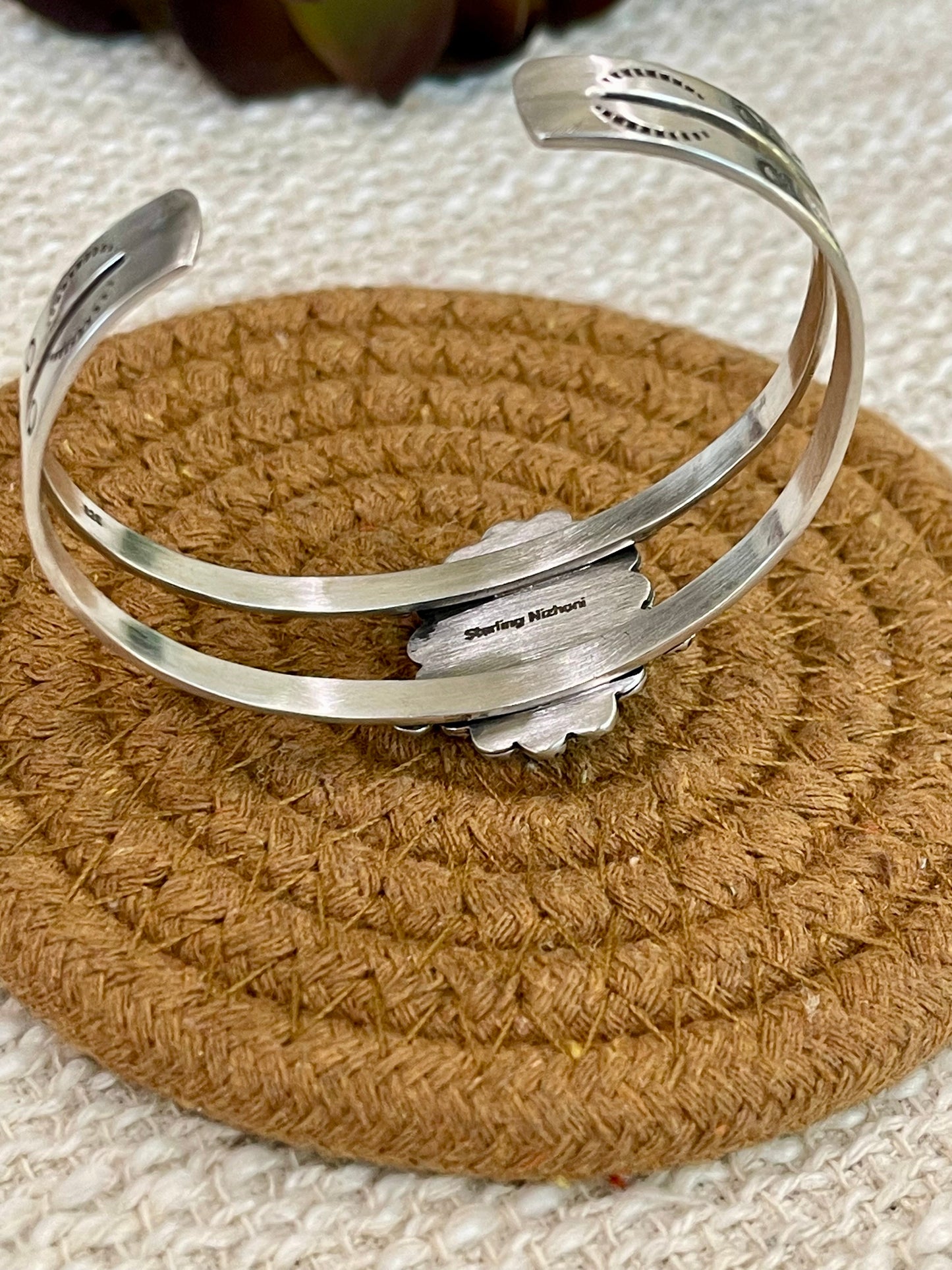 Handmade Sterling Silver Palomino Turquoise Cuff Bracelet with Signed Nizhoni