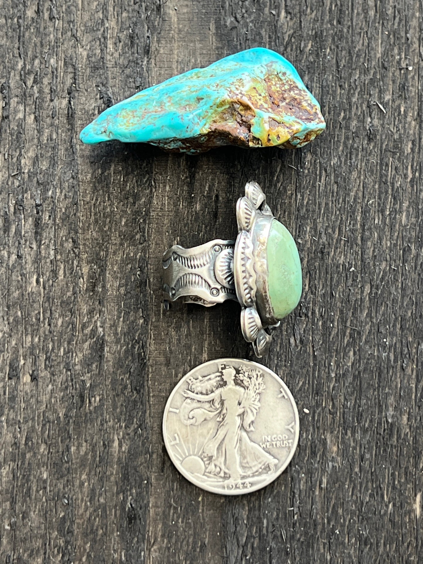 Handcrafted Sterling Silver and Royston Turquoise Single Stone Ring by Gilbert Tom, Size 8