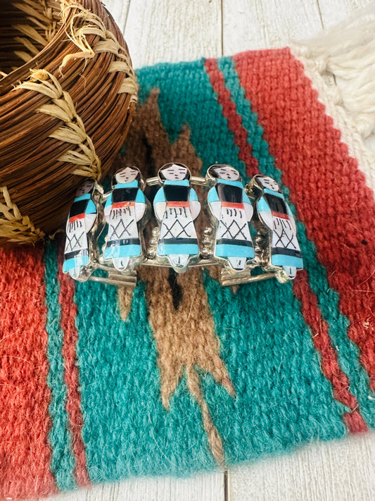 Handcrafted Sterling Silver & Multi Stone Inlay Maiden Girl Cuff Bracelet D
