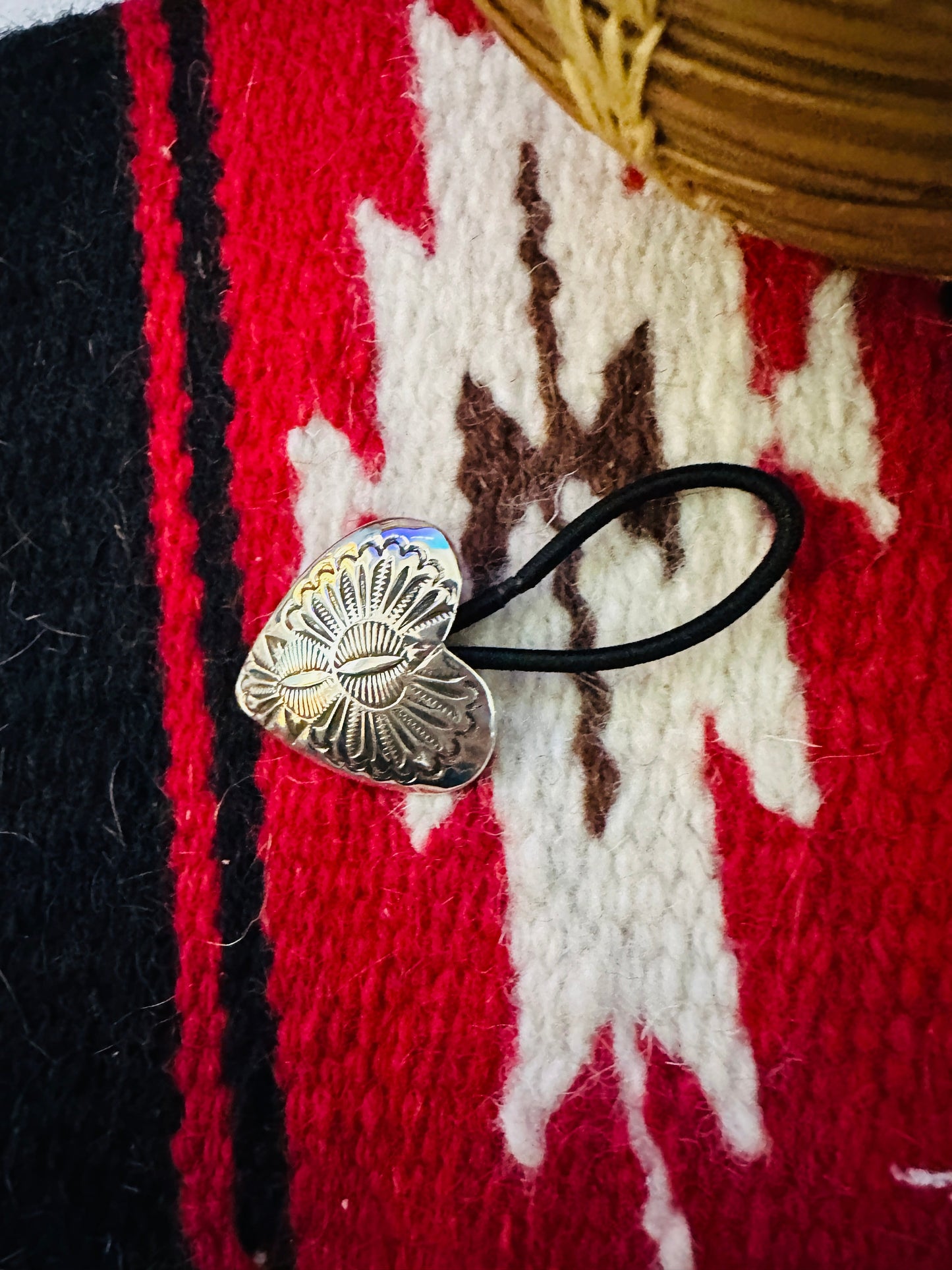 Handcrafted Hand Stamped Sterling Silver Heart Hair Tie