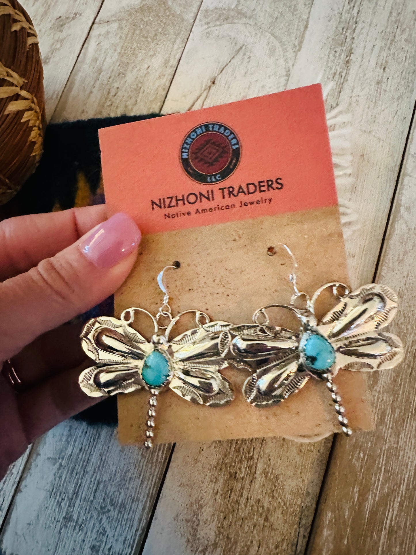 Handcrafted Turquoise & Sterling Silver Dragonfly Dangle Earrings