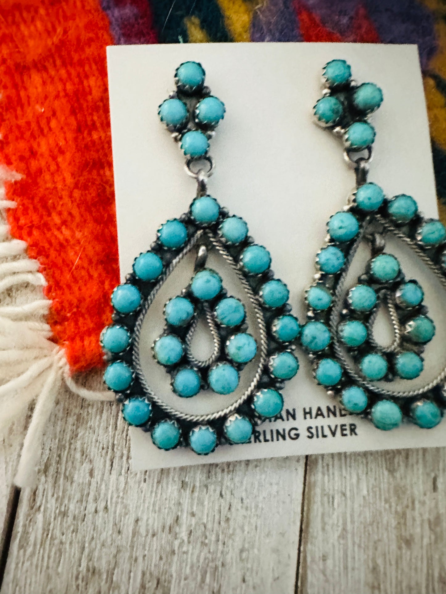 Handcrafted Sterling Silver & Turquoise Cluster Dangle Earrings