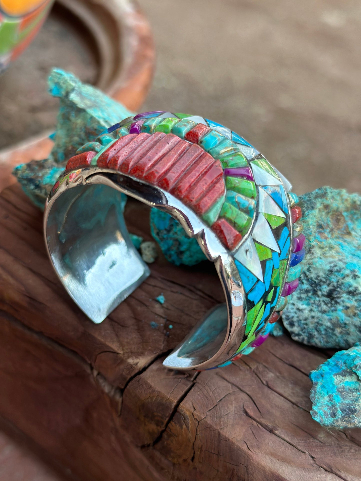 Handmade Sterling Silver Multi Stone Southwest Inlay Cuff