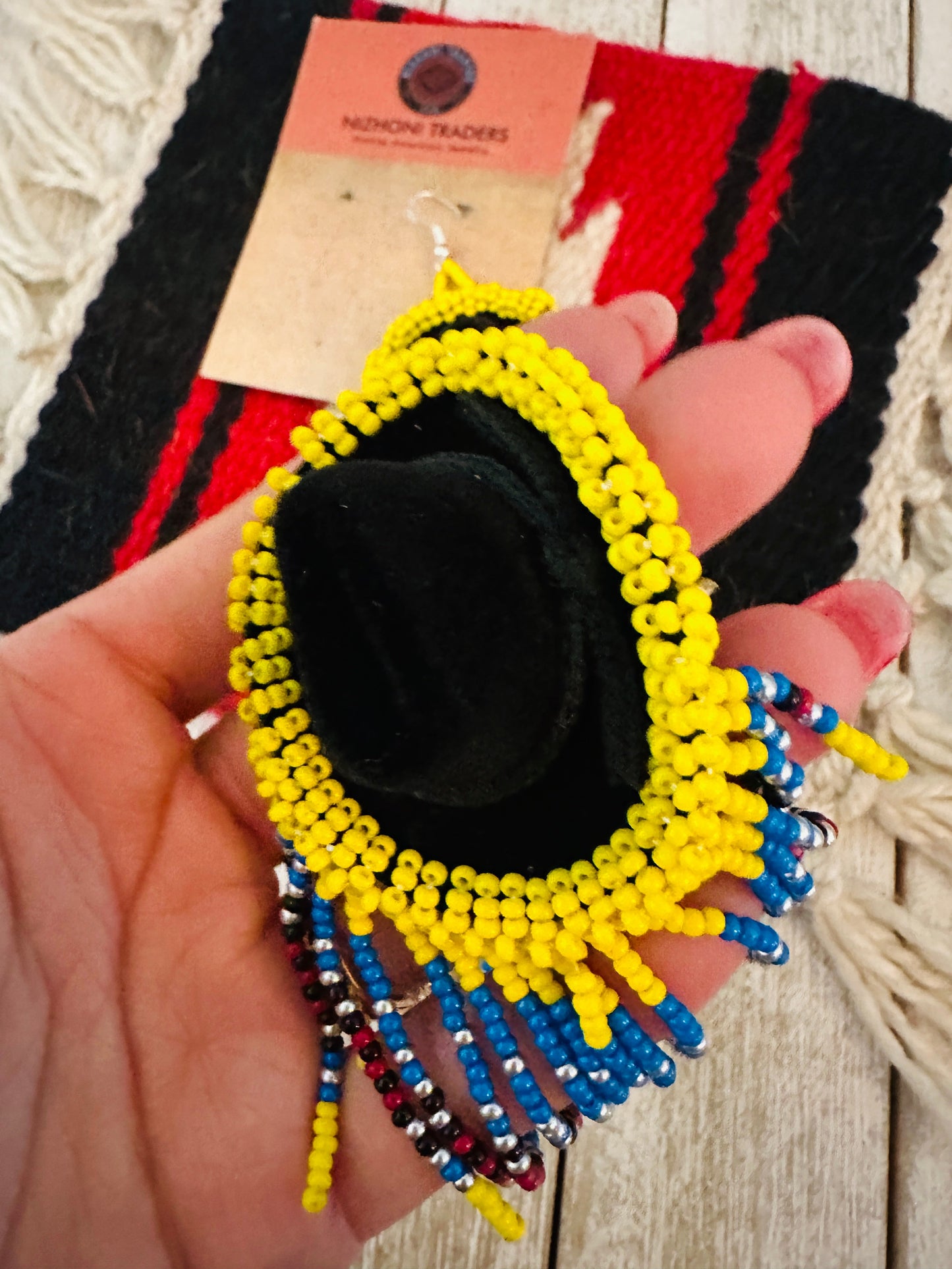 Handcrafted Beaded Cowboy Hat Dangle Earrings- yellow