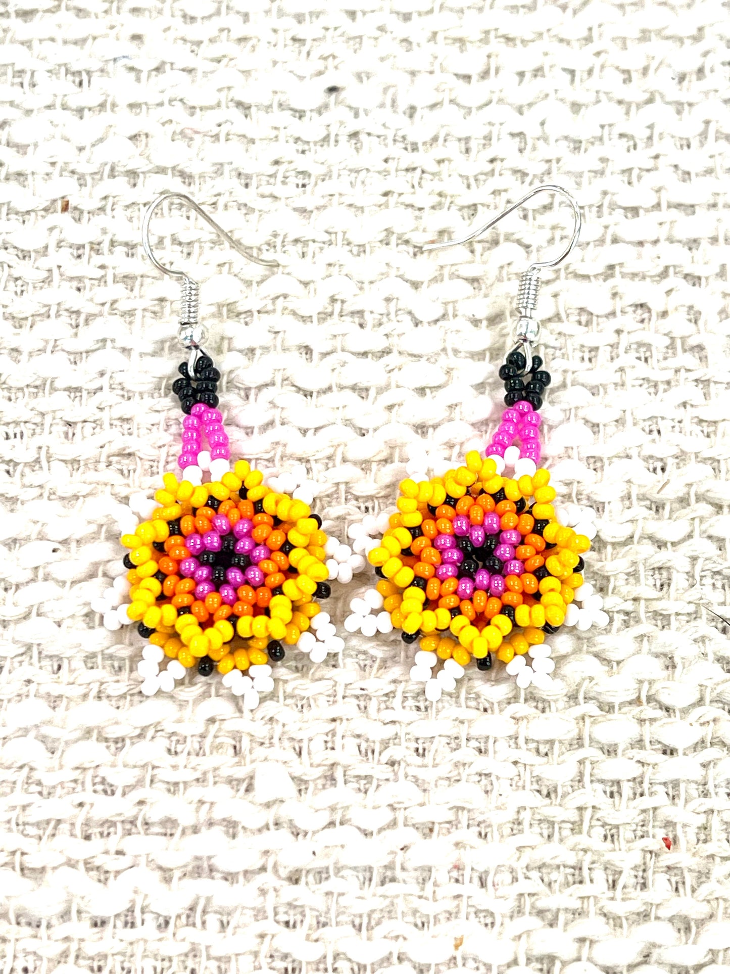 Handmade In Mexico Sterling Silver  , Multi Color Dangle Beaded Earrings