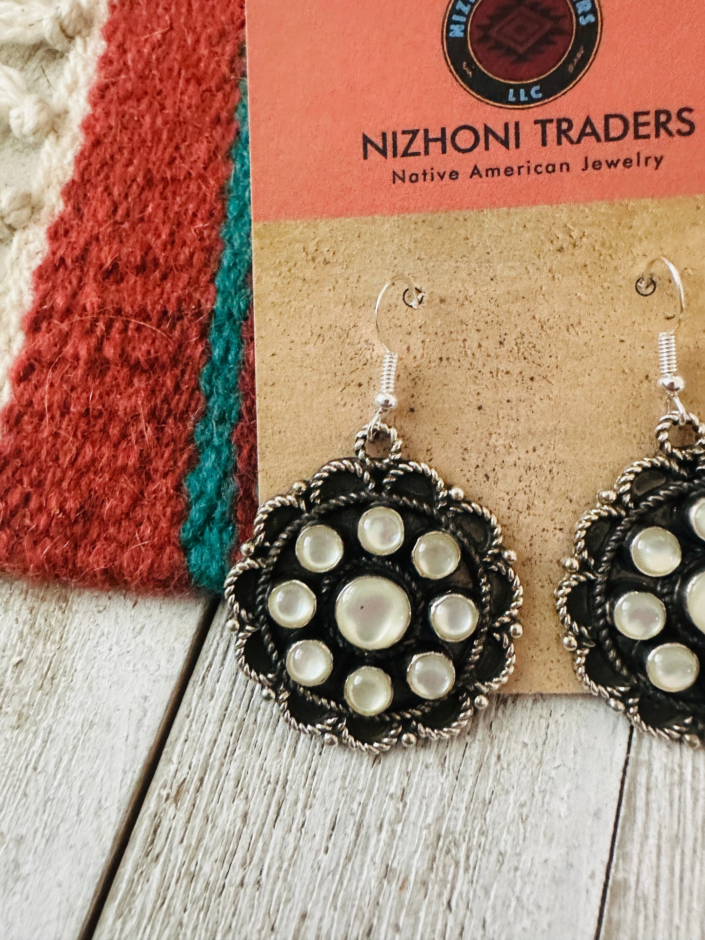 Handcrafted Mother of Pearl & Sterling Silver Cluster Dangle Earrings