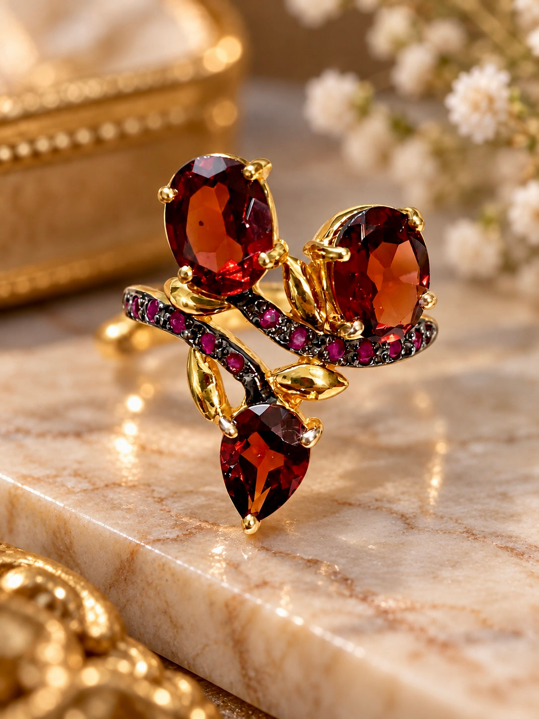 Handcrafted 14k Gold Plated Garnet Ruby Sterling Ring