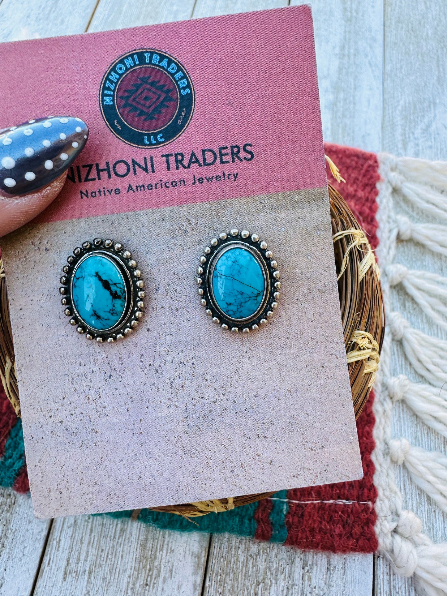 Handcrafted Old Pawn Sterling Silver & Turquoise Post Earrings