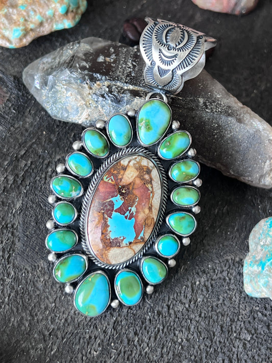 Diane Wylie Sterling Silver, Royston Ribbon & Sonoran Mountain Turquoise Cluster Pendants