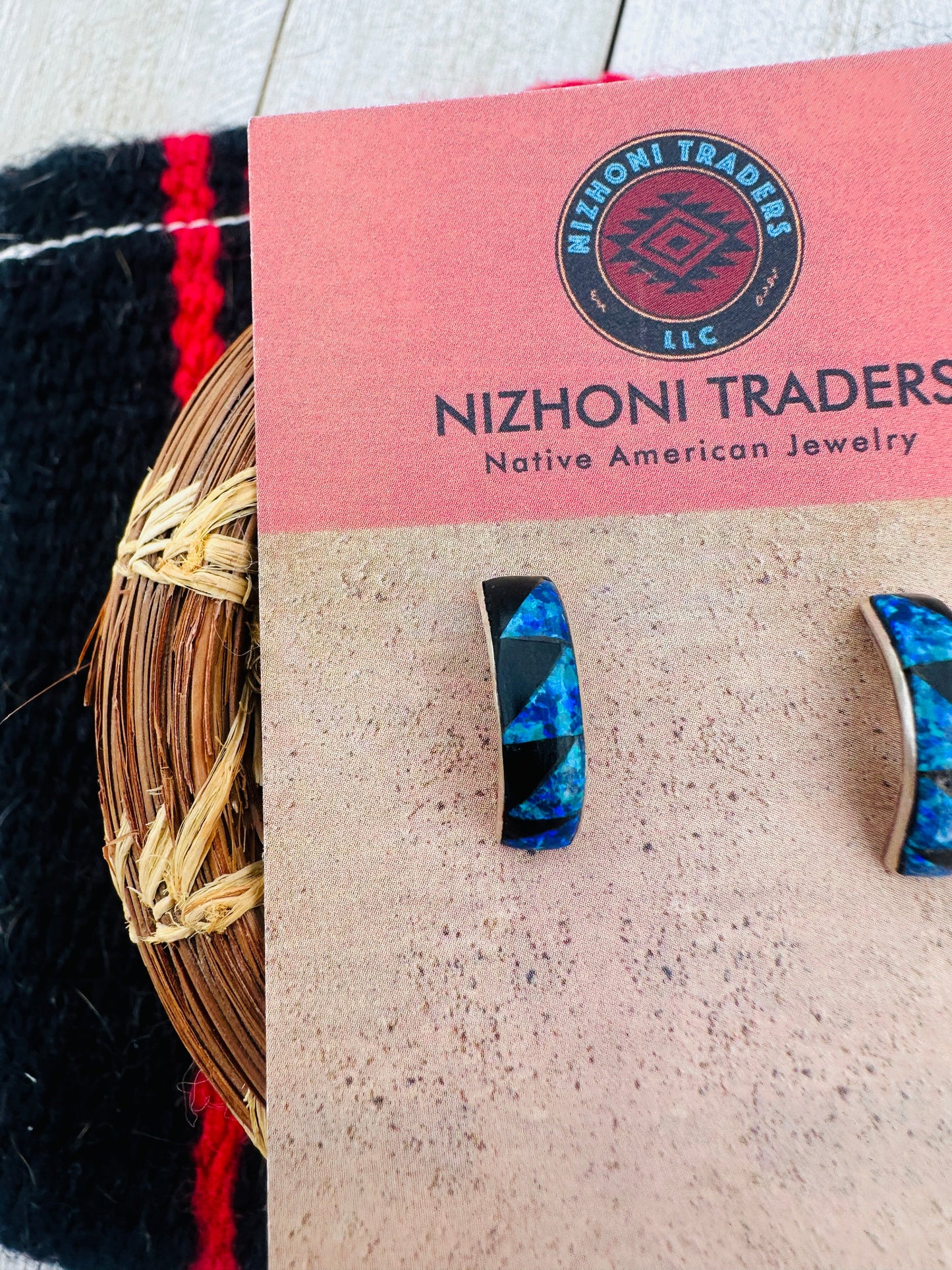 Handcrafted Opal, Onyx & Sterling Silver Inlay Hoop Earrings