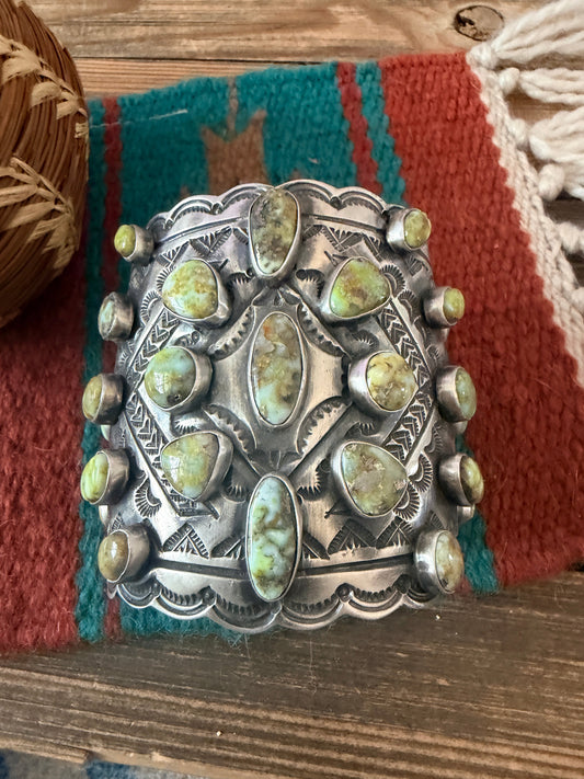 Handcrafted Palomino Turquoise & Sterling Silver Cuff Bracelet by Leroy James