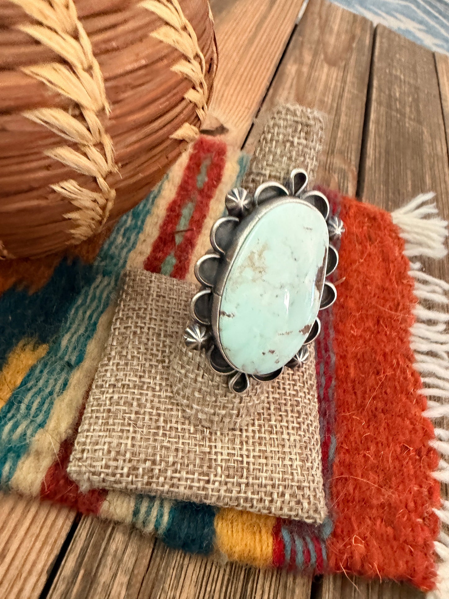 Handcrafted Dry Creek Turquoise & Sterling Silver Ring Size 7.75 by Jameson Garcia