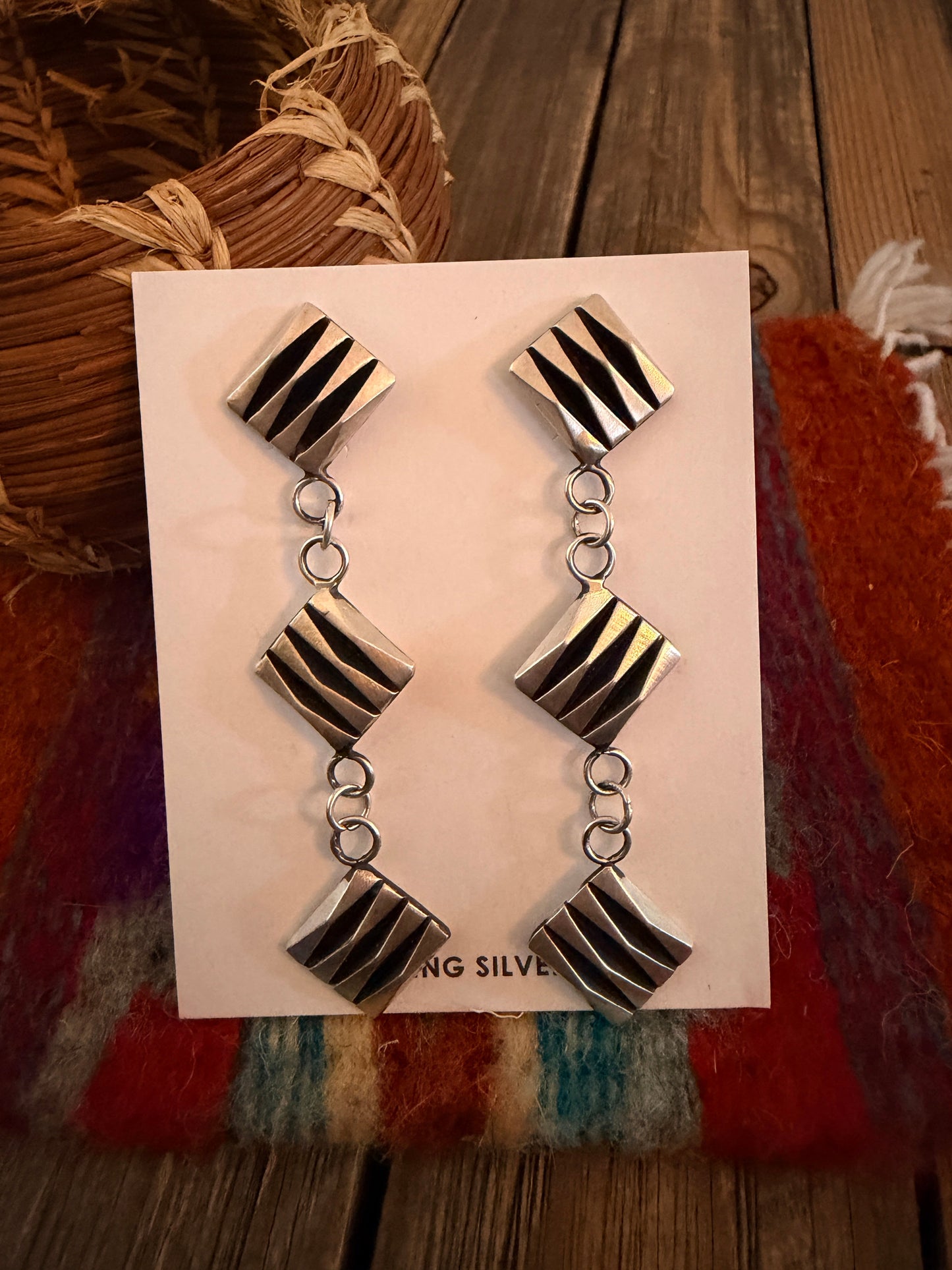 Handcrafted Leander Tahe Sterling Silver Dangle Earrings