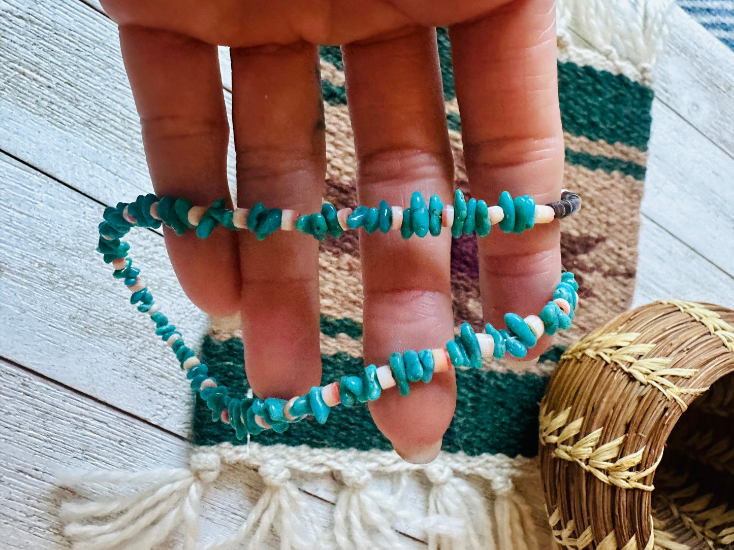 Handcrafted Turquoise, Spiny & Heishi 18” Beaded Necklace