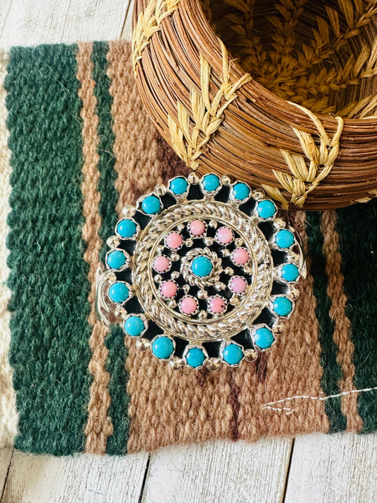 Sterling Silver, Turquoise & Queen Pink Conch Cuff Bracelet /