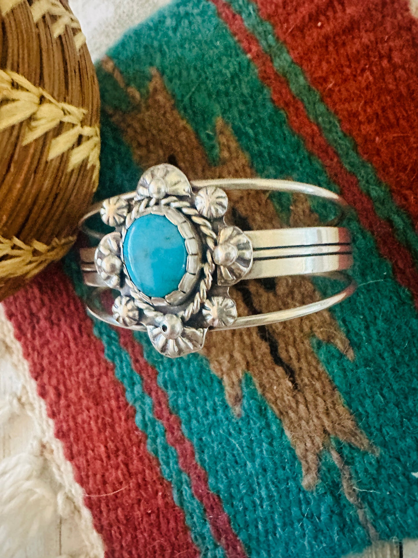 Handcrafted Sterling Silver & Kingman Turquoise Cuff Bracelet