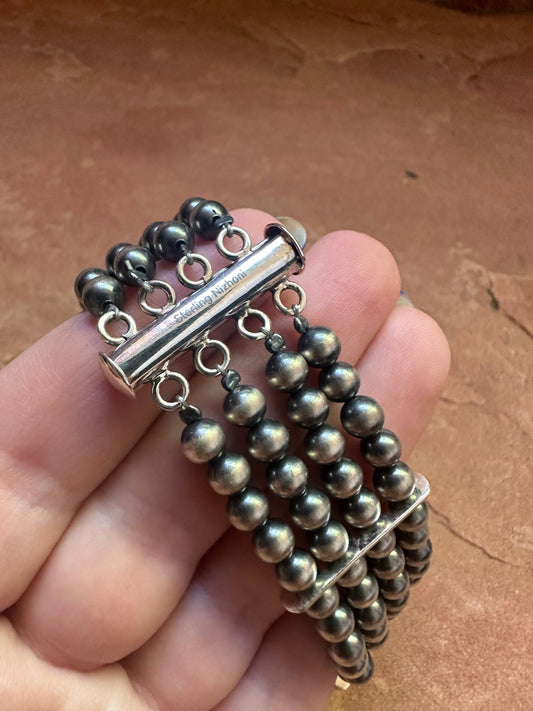 Handmade Sterling Silver & Turquoise Beaded Handcrafted Pearl Style Bracelet