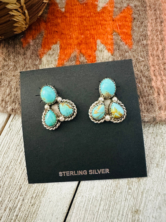Handcrafted Sterling Silver & Turquoise Cluster Post Earrings