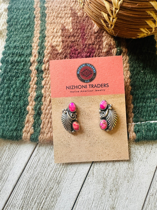 Handcrafted Sterling Silver & Pink Mojave Post Dangle Earrings