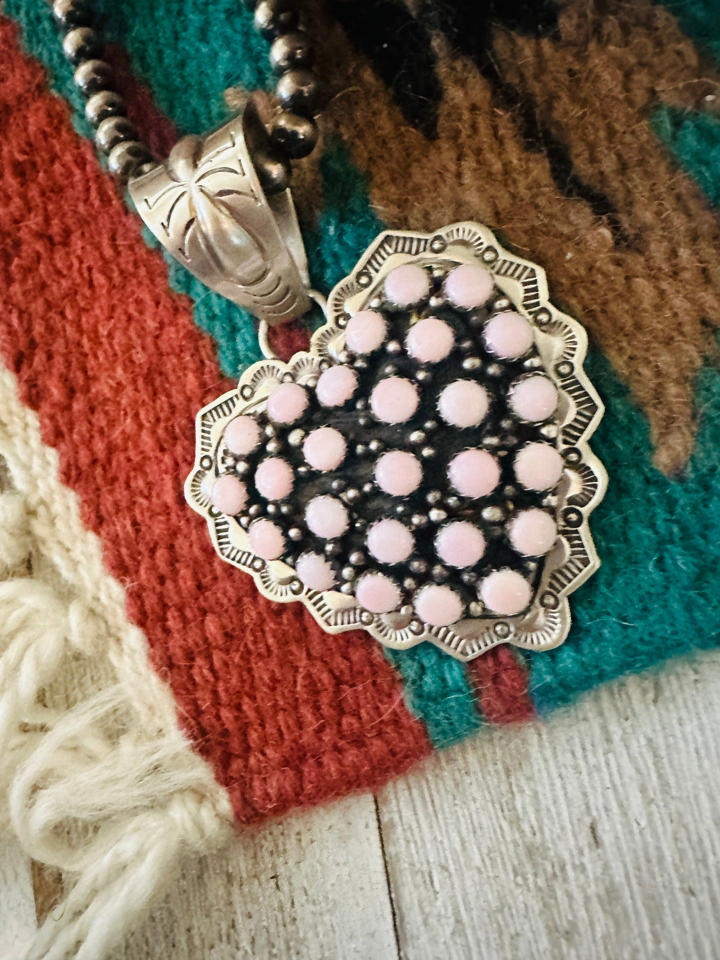 Handcrafted Queen Pink Conch & Sterling Silver Heart Pendant