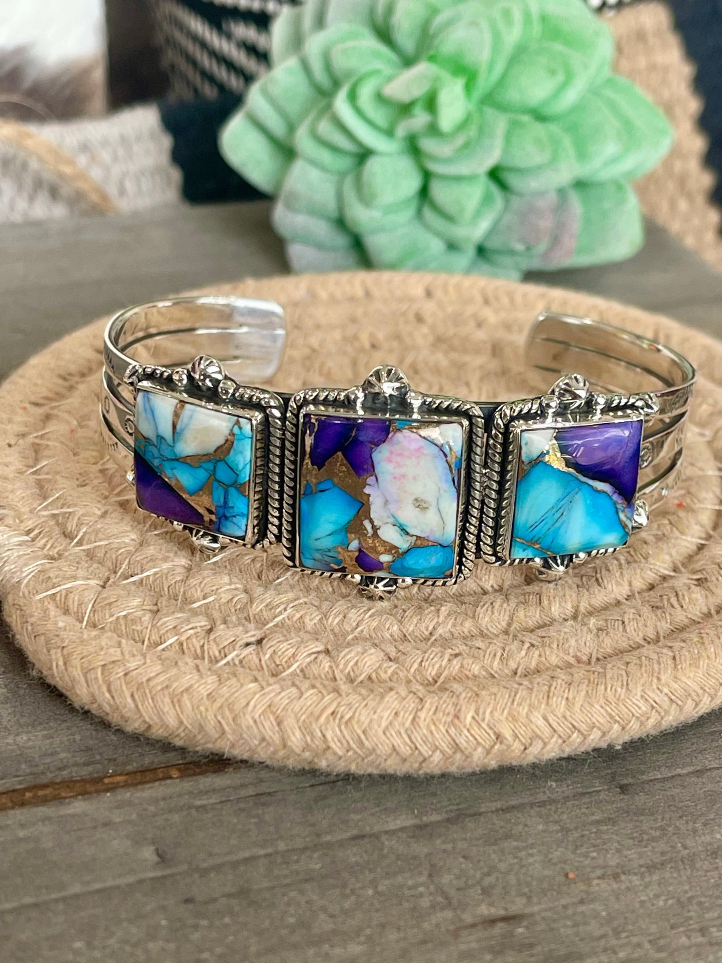 Handmade Sterling Silver Purple Kingman Mojave Adjustable  Cuff