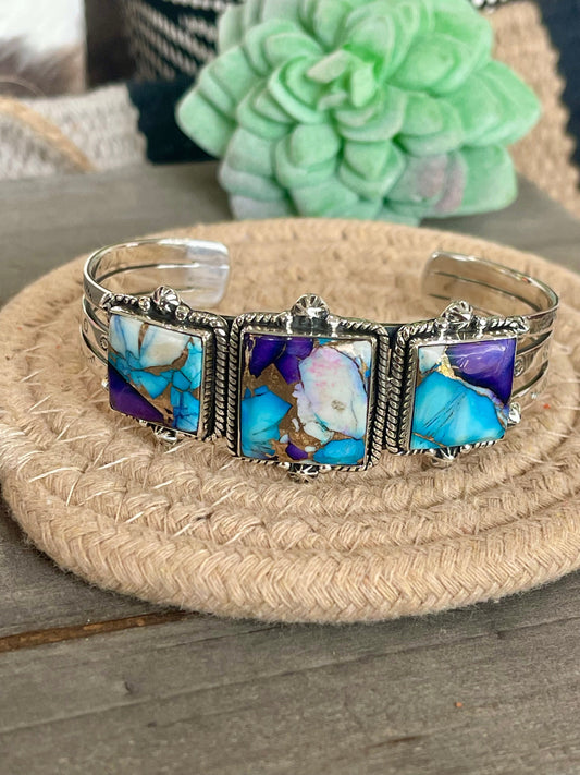 Handmade Sterling Silver Purple Kingman Mojave Adjustable Cuff
