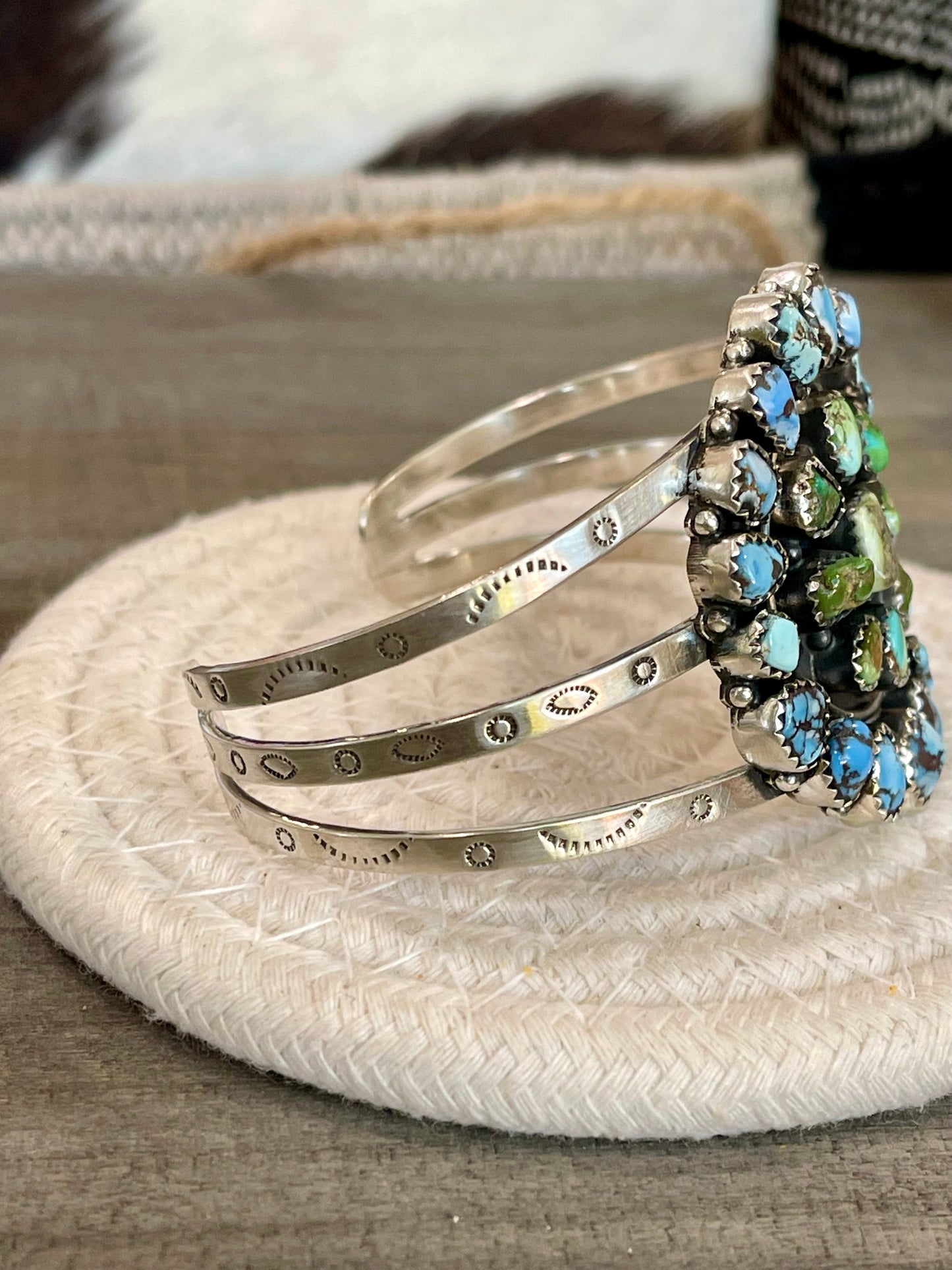 Beautiful Handmade Sterling Silver, Turquoise Multi Stone Cuff