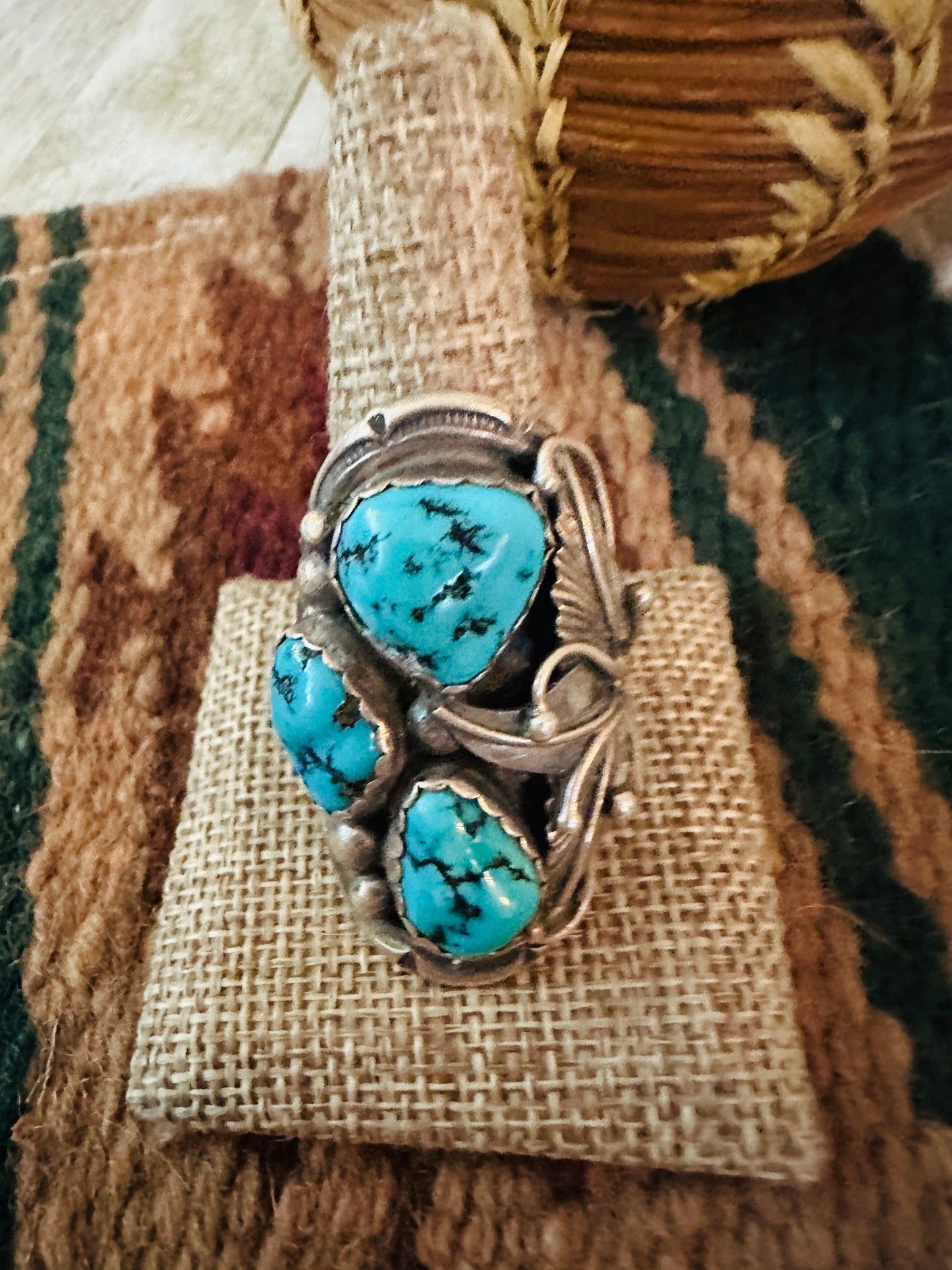 Handcrafted Old Pawn Turquoise and Sterling Silver Ring Size 11.5