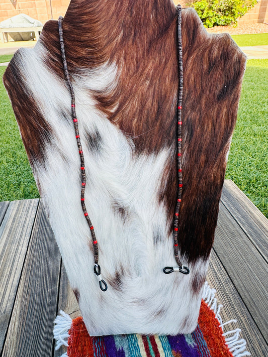 Handcrafted Coral & Heishi Beaded Glasses Strap