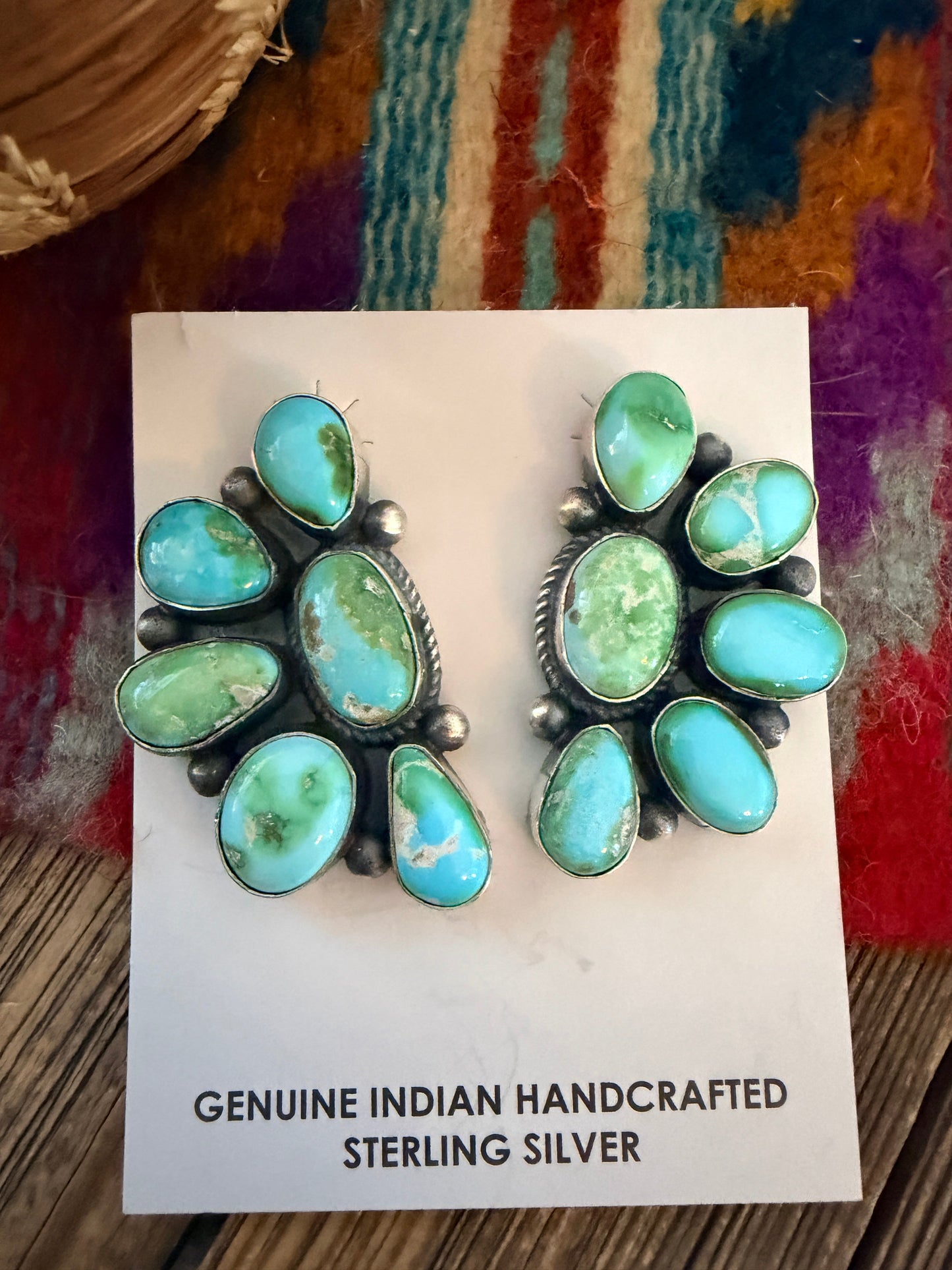 Handcrafted Sonoran Mountain Turquoise & Sterling Silver Cluster Post Earrings by Debra Smith