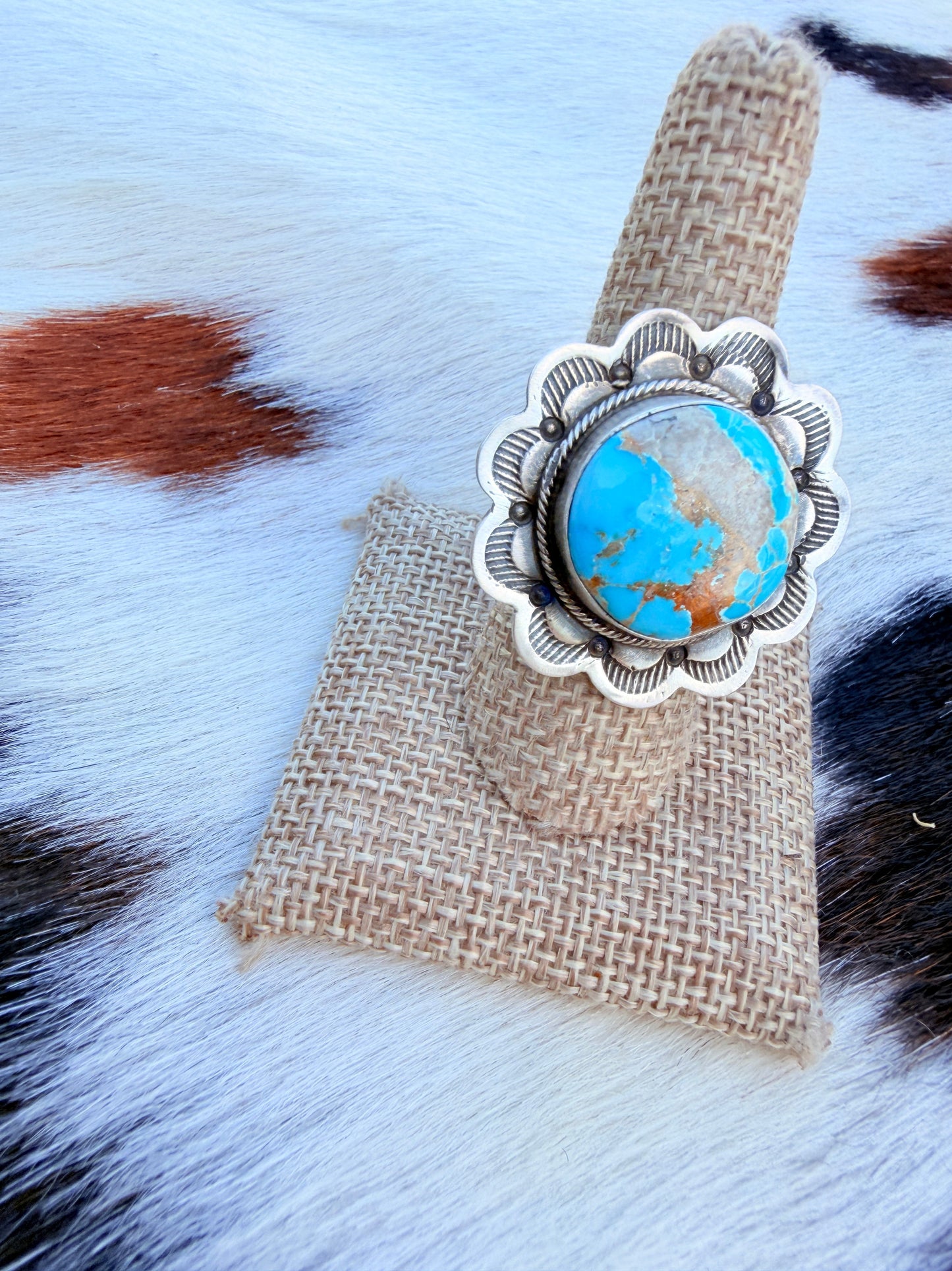 Handcrafted Royston Turquoise & Sterling Silver Ring Size 9 by Danny Henio