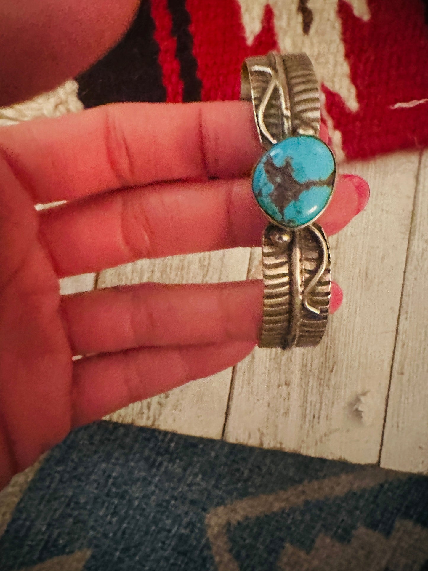 Handcrafted Turquoise & Sterling Silver Feather Cuff Bracelet