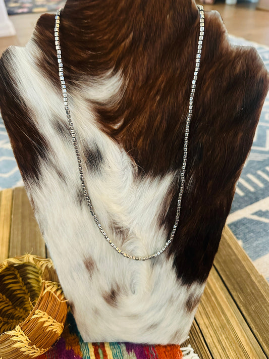 Handcrafted Sterling Silver Box Pearl Beaded 2.5mm Necklace 22”