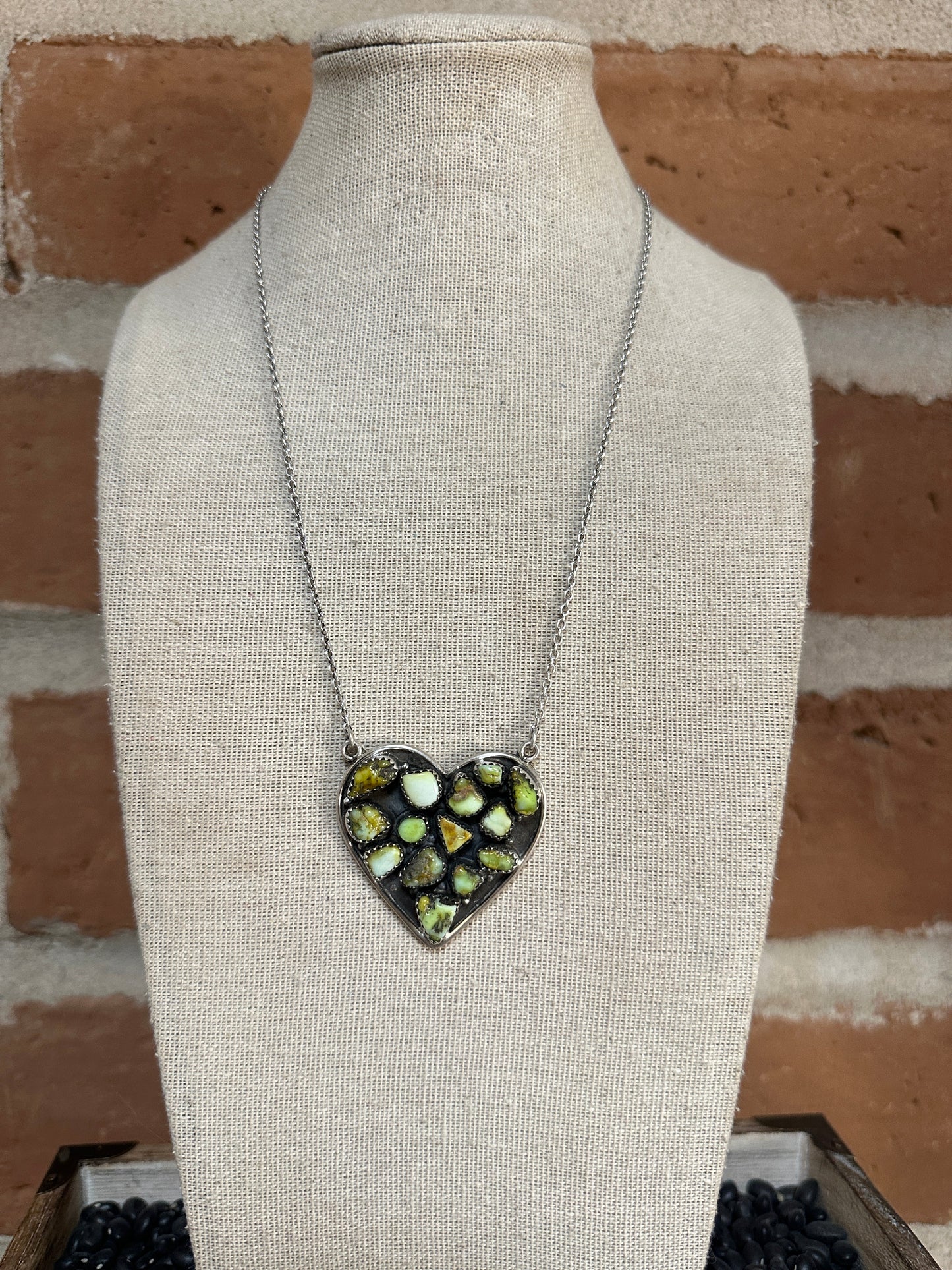 Handmade Palomino Turquoise & Sterling Silver Heart Necklace