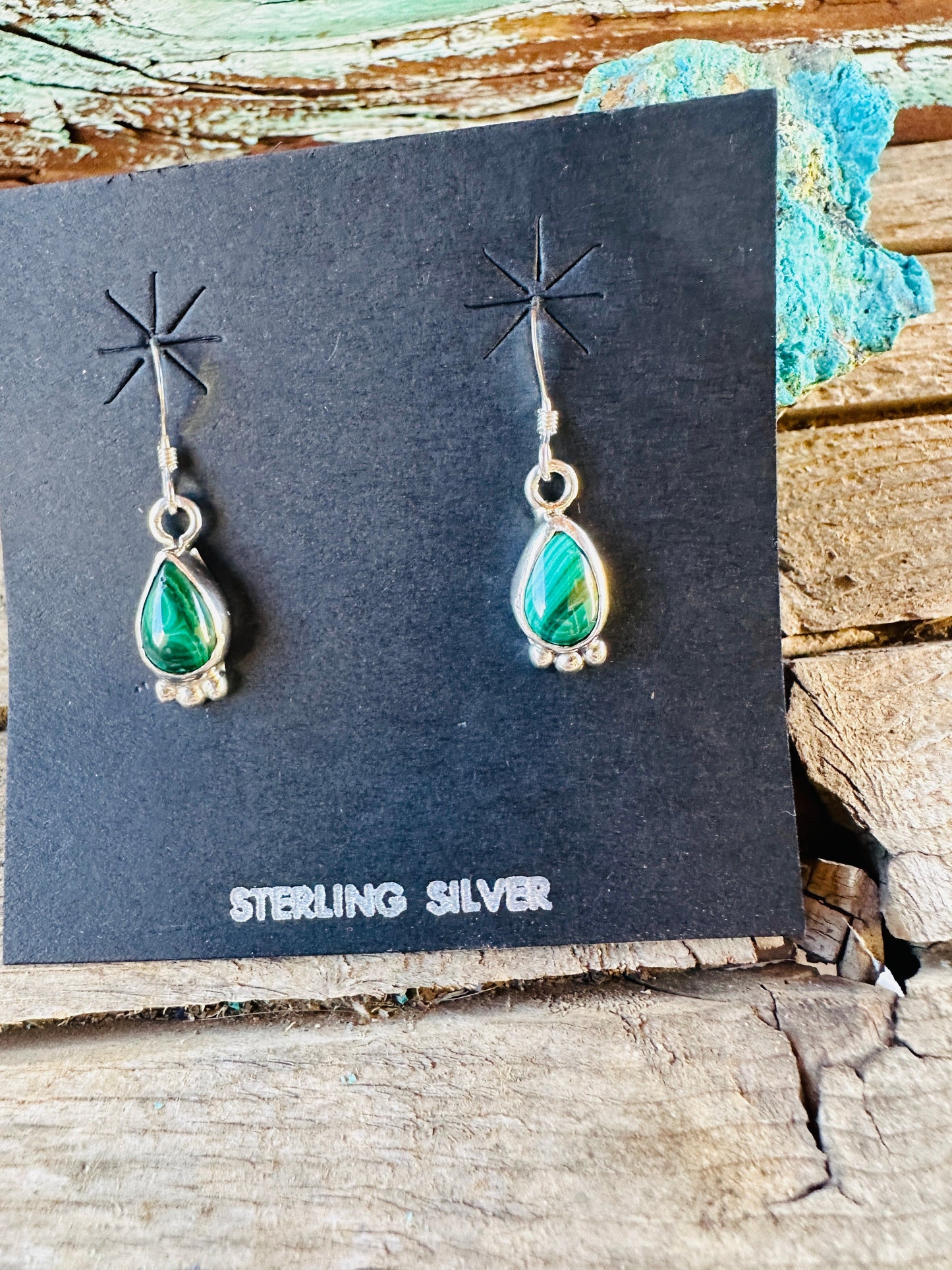 Handcrafted Malachite & Sterling Silver Dangle Earrings by Ella Peter