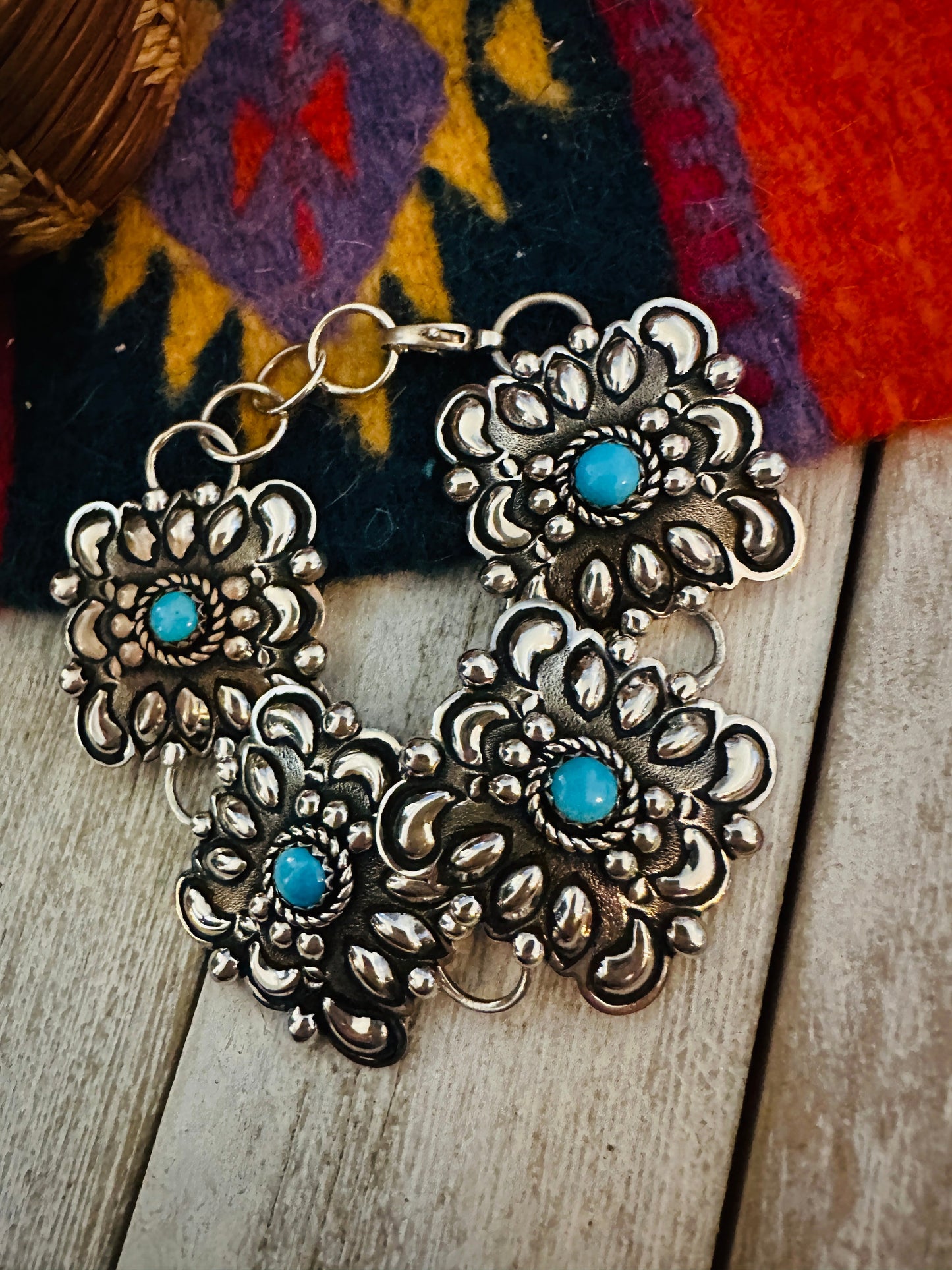Handcrafted Turquoise & Sterling Silver Concho Link Bracelet
